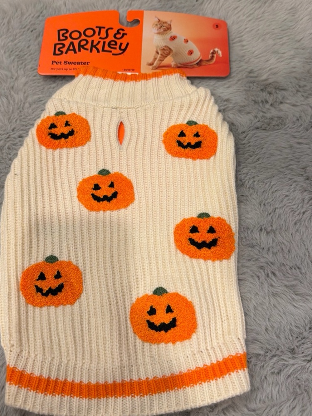 Boots & Barkley Cream and Orange Pumpkin Knit small cat or dog Costume Sweater